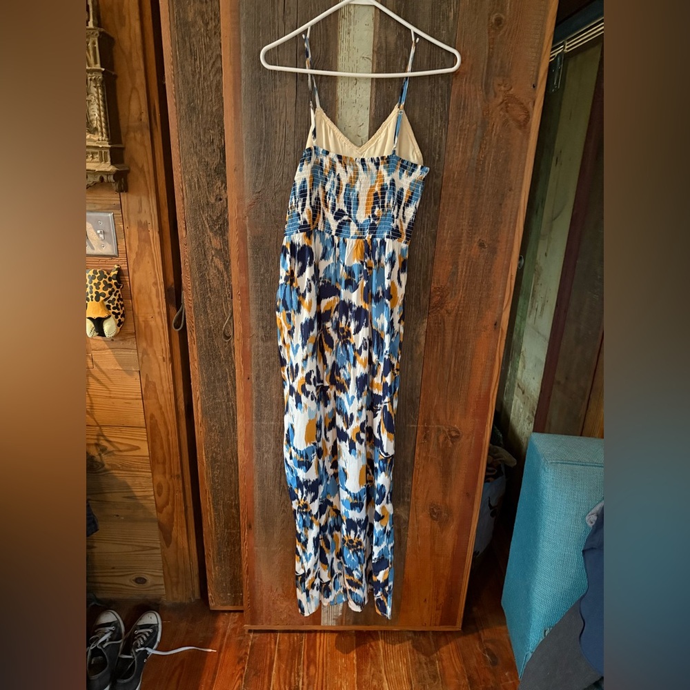 Cream & Blue jumpsuit with Jean Jacket set size Large - Picture 4 of 10